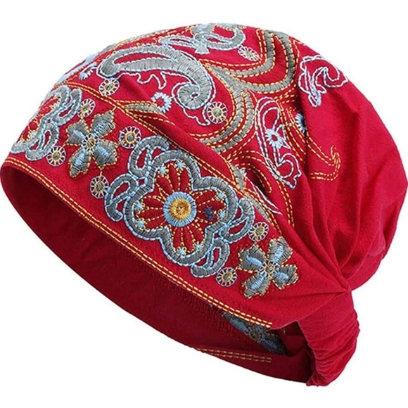 Women's Embroidery Ethnic Beanie Hat Cotton Elastic Caps. - Picture 2 of 6